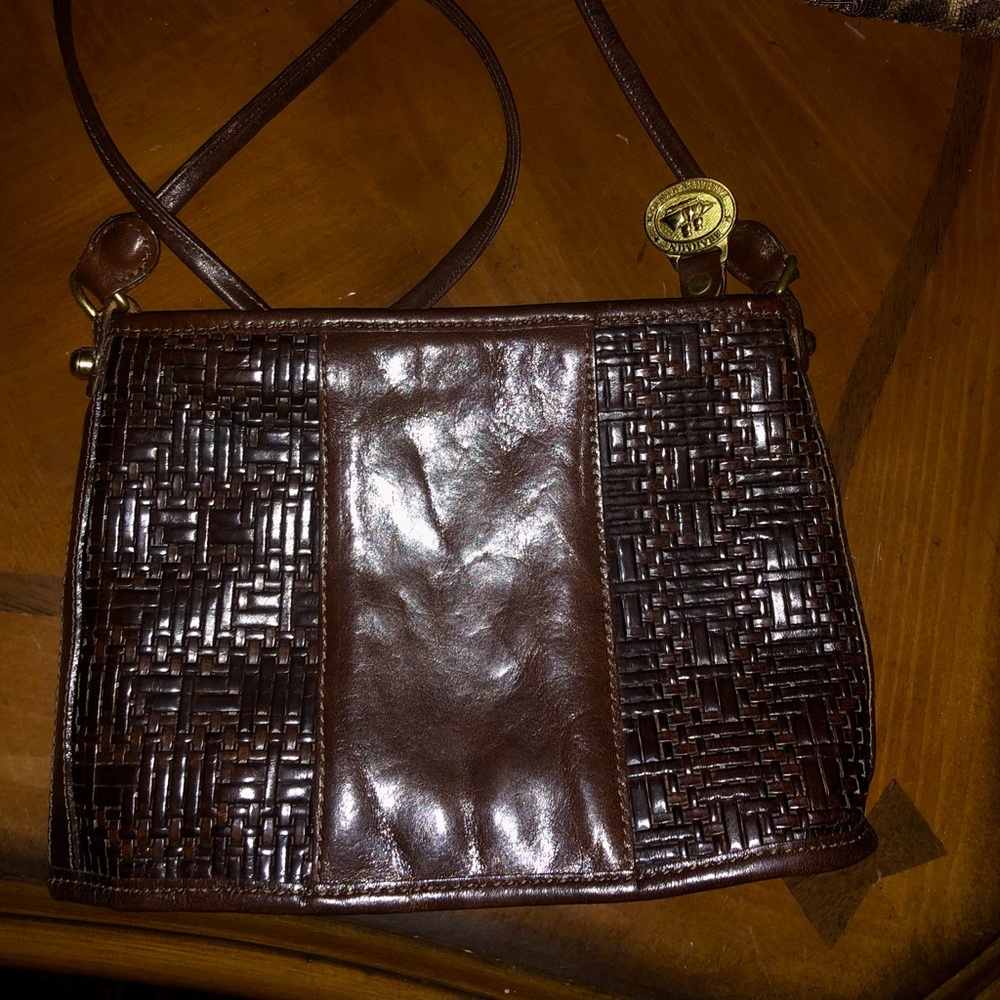 Vintage Cognac Brown Brahmin Leather Mini Crossbody Purse Bag